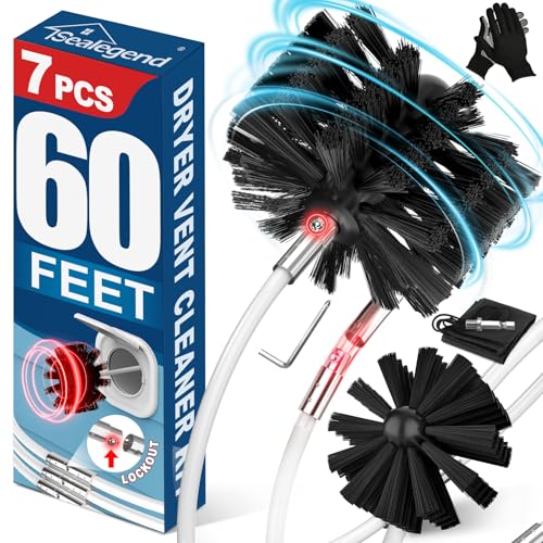 Sealegend 60 Feet Dryer Vent Cleaner Kit, Lint Remover, 2×Upgraded Flexible Quick-Snap Brush with Drill Attachment,Functionality Cleaning Tools Works Well with/Without a Power Drill
