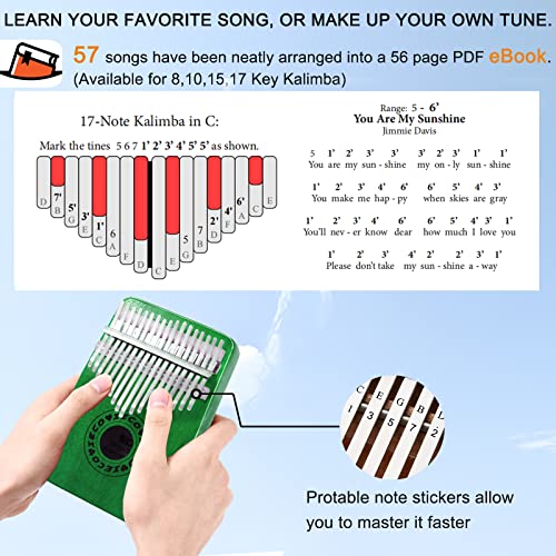 Kalimba – Piano à pouce portable 17 touches avec livre de chansons, étui, marteau d’accordage, cadeau de musique pour… - Les Beatles, Paul McCartney, John Lennon, RIngo Starr, George Harrison Kalimba - Piano à pouce portable 17 touches avec livre de chansons, étui, marteau d'accordage, cadeau de musique pour… – Image 4