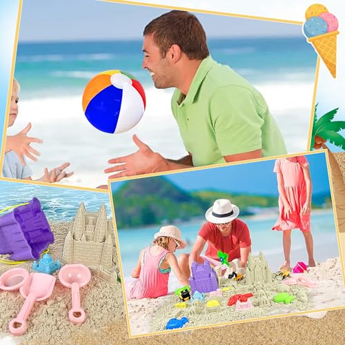 XIPEGPA 41PCS Sand Toys Kit Fun Beach Toys with Trucks Buckets Animal Dinosaur Molds Shovels Beach Ball Perfect Travel Toys for Boys Girls - Thumbnail 5