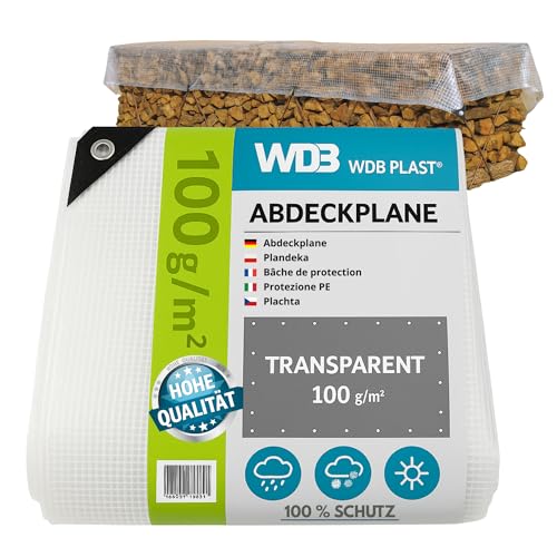 WDB - Dekzeil Afdekzeil Waterdicht Zeildoek met ogen - Tarp - Beschermzeil voor alle weersomstandigheden - Reistvast - Winterbestendig - Versterkte transparante afdekfolie 100 g - 3 x 4 m
