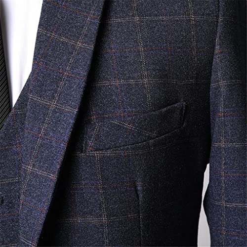 Men's Three-Piece Suit Spring and Autumn Plaid Slim Business Formal Casual Plaid Suit Office Work Party Prom Wedding Groom(E,3XL Code)3