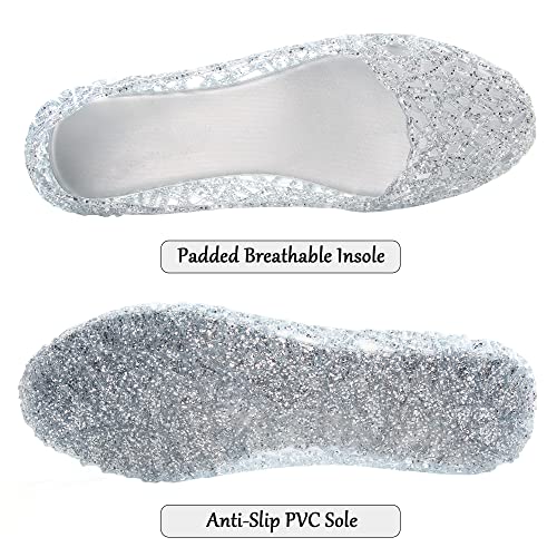 Dear Time Women's Jelly Flat Sandals Non Slip Beach Shoes Summer Hollow Out Sparkly Outdoor Walking Sandal Slides Shoes Silver Size 7 #TOP5
