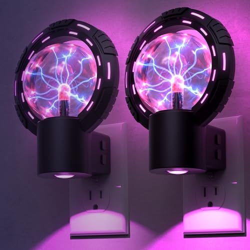 Image of L LOHAS LED Plug-in Night Light for Kids, Color Changing Globe Plasma Lamp, Tesla Coil Bulb Static Electricity in a Vacuum Pressurized Glass Globe for Hands-On STEM Learning,Parties, Decorations, Prop