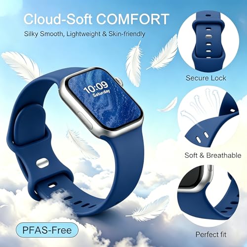 Image of Sport Bands Compatible with Apple Watch Band Women Men 40mm 38mm 41mm 42mm 44mm 45mm 46mm 49mm ,Soft Wristband Waterproof Replacement Strap for iWatch Bands Series 11 10 9 8 7 6 5 4 3 2 1 SE Ultra Navy Blue