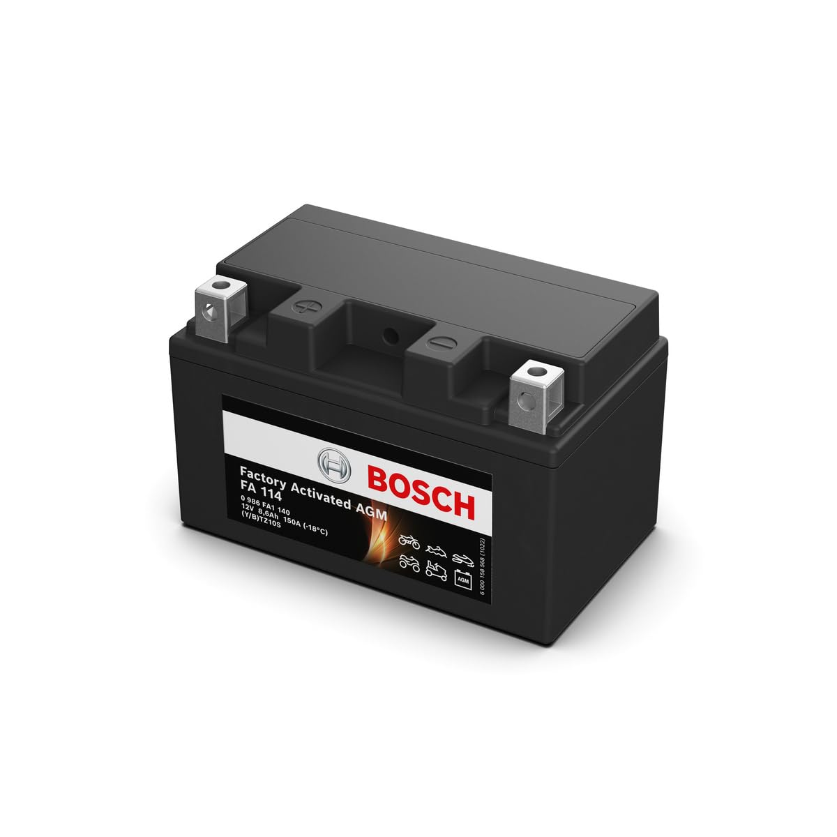 Bosch FA114 - Batteria AGM per motocicli - 12V 150A 8,6Ah - Adatta per moto, motociclette, enduro, scooter, quad, moto d'acqua - Compatibile M6011, BTZ10S