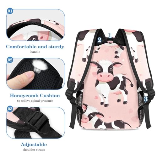 Sac à dos vache rose avec trousse à crayons résistant grand format