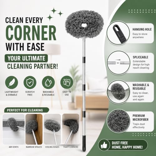 Image of Fan Cleaner Brush with Long Rod Flexible Fan Cleaning Mop Microfiber Dust Cleaner Foldable Duster for Home Cleaning (Fan Cleaning Mop)