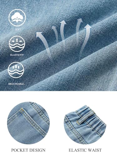 Haloumoning Girl’s Elastic Waist Jeans Straight Leg Demin Pants Casual Stretch Long Pants with Pockets 5-14 Years4