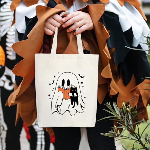 Bltgh Halloween Tote Bag, Cute Ghost Tote Bag, Ghost Design for Party Supplies, Canvas Reusable Large Totes for Teens, Halloween Candy Bags - A02 - image 2