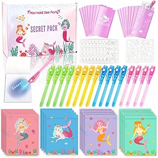Lubibi Invisible Ink Spy Pen and Notebook,UV Light Invisible Ink, Magic Marker Pack of 16 Mermaid Stocking Fillers, Kids Party Favours,School Prizes Birthday Christmas Gift for Kids Age 6 7 8 9 10