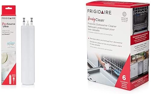 Frigidaire ULTRAWF PureSource Ultra - Filtro de agua original, blanco, 1 unidad con 10FFPROD02 ReadyClean probiótico limpiador para lavavajillas, 6