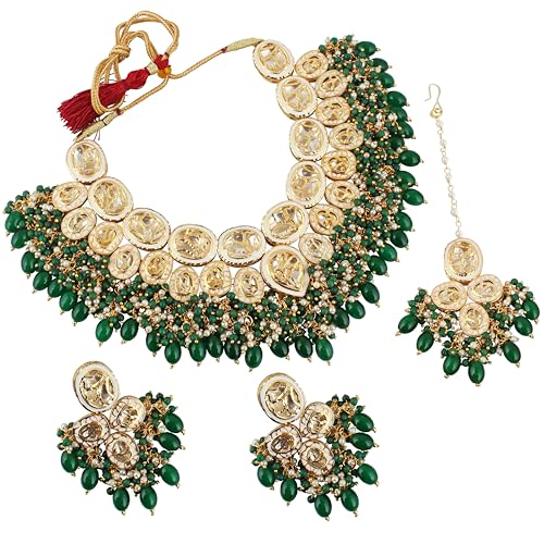 Image of Lucky Jewellery Back Meenakari 18k Gold Plated Set with Earring and Mang Tika Combo Uncut Big Faux Kundan Choker Necklace set (2415-J5SK-1815-PARENT)