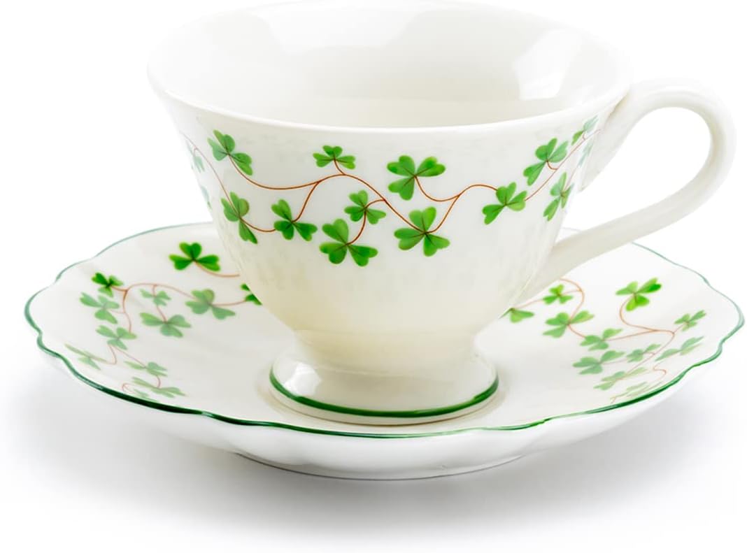 Shamrock Fine Porcelain Footed Tea Cup and Saucer