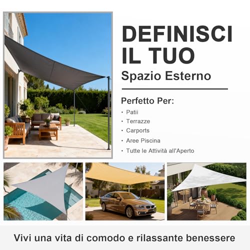 Heng Feng Tenda A Vela Impermeabile Rettangolare 4X6M Vela Ombreggiante Parasole Protezione Raggi Uv Per Esterno Giardino Terrazza Colore Beige - 6