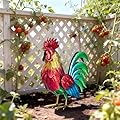 Natelf Metal Rooster Garden Statue Decor, Chicken Yard Art Standing Sculpture Lawn Ornament for Patio, Backyard, Kitchen, Home Decoration (red)