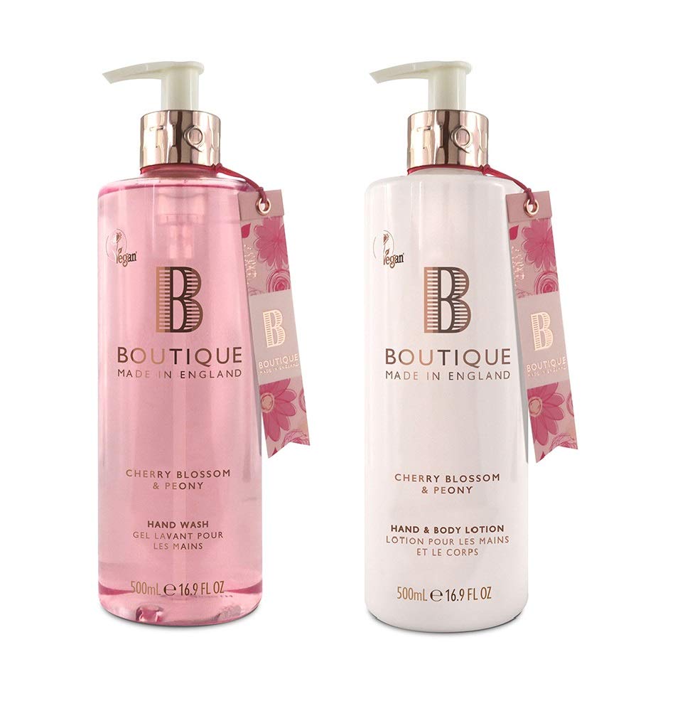 Boutique Cherry Blossom & Peony Vegan Hand Duo Gift Set 1 x 500ml Hand Wash, 1 x 500ml Hand & Body Lotion