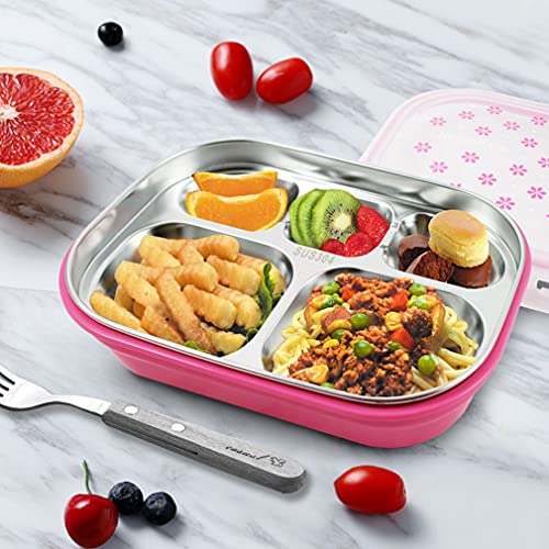 MARMITA POTE FITNESS COM 5 COMPARTIMENTOS PARA ALIMENTOS REFEIÇÃO AÇO INOX JACKI DESIGN AZUL