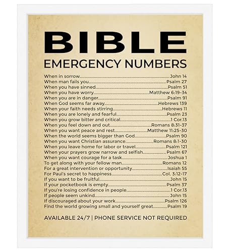 AMERICAN LUXURY GIFTS Bible Emergency Numbers – Christian Wall Decor Print, Vintage Inspirational Faith Art for Living Room, Office, Church, or Room Decor (Unframed, 11 x 14 inches)