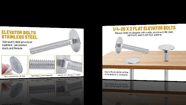 Image of 014973239640 Elevator Bolts, 1 /4-20 x 2 Zinc Flat Elevator Bolts - 10 Pcs | Zinc plated finish, rust resistant, for roll up doors, swim deck flooring, garage wall mount units