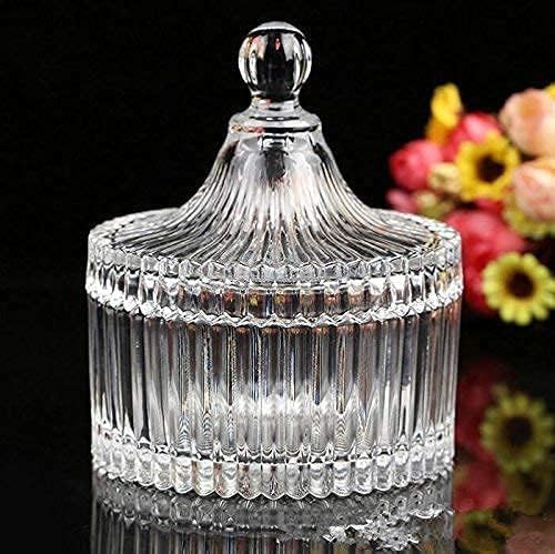 Image of SKDBPM Crystal Glass Storage Jar with Diamond Faceted Design, Decorative Container with Lid, Clear