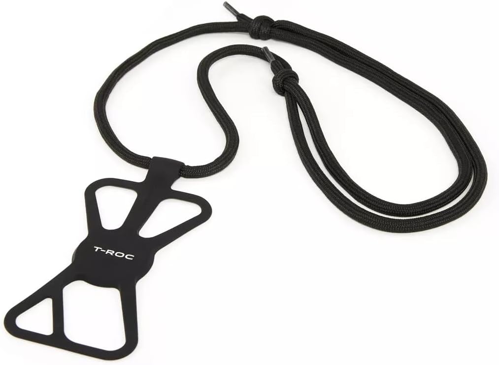 Volkswagen T-Roc T-Roc Lanyard, Black, Silicone/Nylon, Smartphone Chain with Adjustable Nylon Cord up to 150 cm
