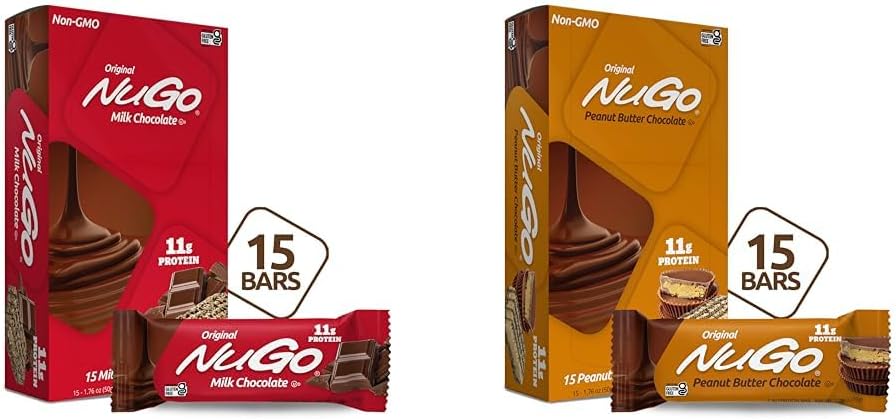 NuGo Protein Bar, Chocolate & Peanut Butter Chocolate, 11g Protein, 170 Calories, Gluten Free, 15 Count Bundle
