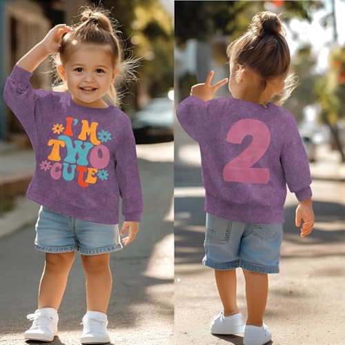 KEKEMI Birthday Sweatshirt for Toddler Girl I’M TWO CUTE Birthday Girl Outfit 2T B-Day Party Long Sleeve Shirt Cute Fall Tops4