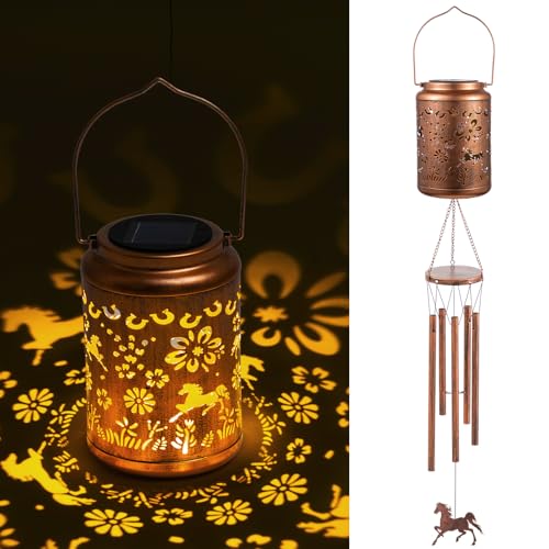 Janinka Mothers Day Gifts for Mom 35 Memorial Horse Solar Wind Chimes for Outside Metal Decorative Solar Lantern Windchimes Outdoors Unique Gifts for Garden Decor