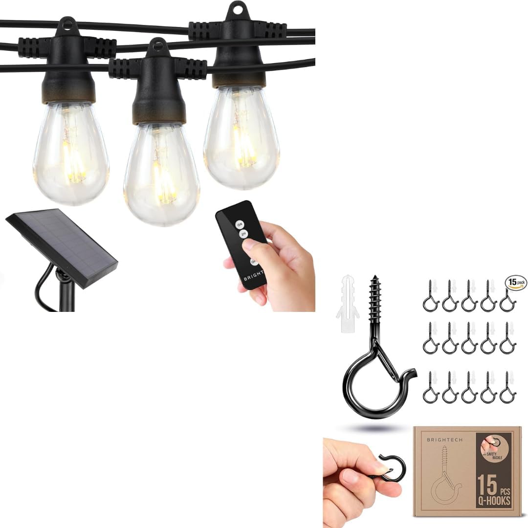 Brightech Bundle: Ambience Pro - Waterproof LED Outdoor String Lights - Hanging, Dimmable 1W Edison Bulbs, Soft White - 48 Ft + 6 Ft Extension Cord