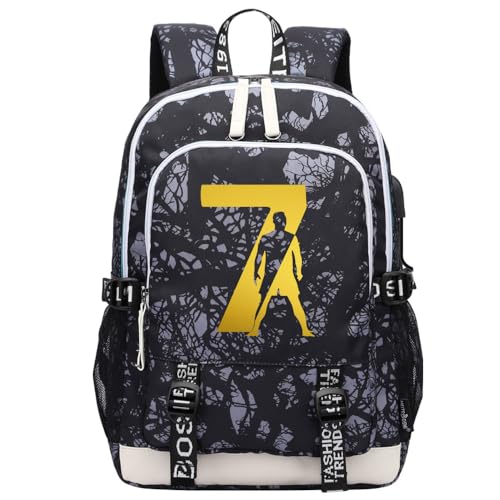 KARFRI Soccer Player 7 Multifunction Sport Backpack Travel Laptop Football Fans Bag for Men Women (Black lines - 1)