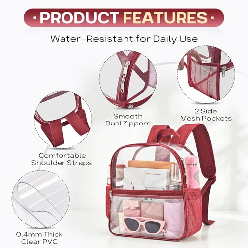 Image of Oraben Clear Backpack Stadium Approved, Small Stadium Bag 12 x 6 x 11 in | 0.4mm Thick PVC, Durable Material,Clear Bag with 2 Side Pockets,Great for Park, Festivals, Sporting Events and Daily Use