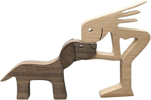 Miniatura 3 de Estatuas de madera para amantes de los perros, mujer de pie, beso, cachorro, perro, tallada en madera, figuras coleccionables, manualidades,
