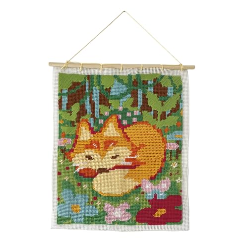 Janod – Kreativset „Fuchs-Wandbehang“ – Einfache Stickerei mit bunten Garnen + Strasssteinen – DIY-Aktivität – Wandbehang-Set Ab 8 Jahren