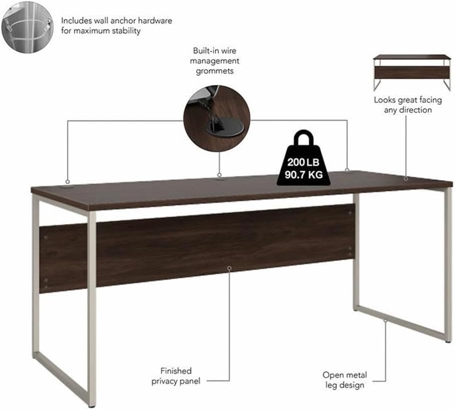 Bush Business Furniture Hybrid 72W x 30D Computer Table Desk with Storage and Mobile File Cabinet in Black Walnut