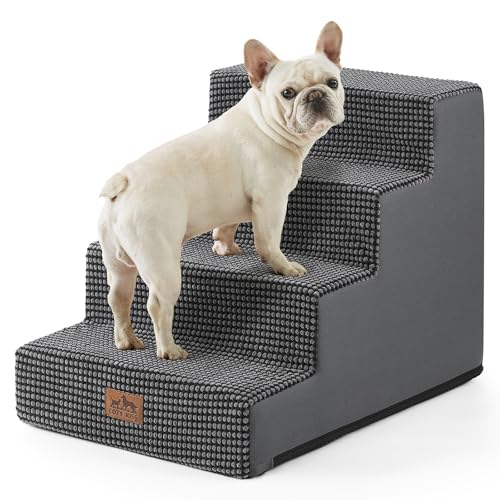 Image of COZY KISS Dog Stairs for Small Dogs, 17.7 inch Extra Wide Right-Angle Pet Stairs for Couch and Beds, Anti-Slip Dog Steps for Old Cats and Lowrider, 17.7x23.6x17.7 inch, Dark Grey