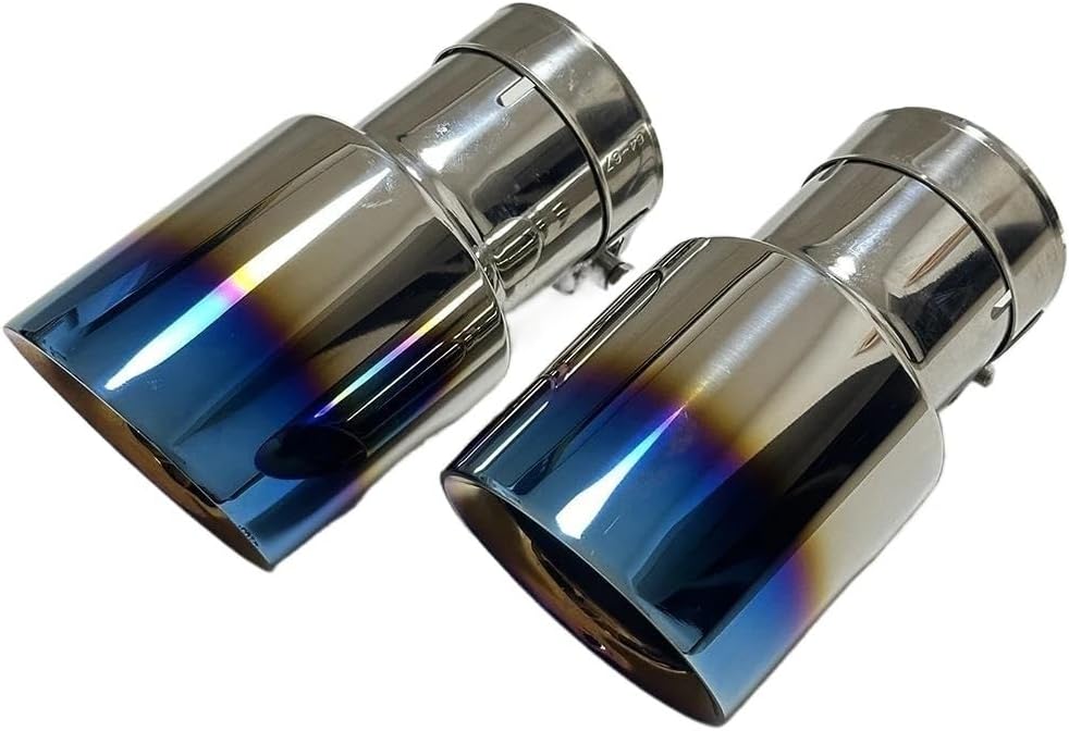 車用 マフラー 2車用アタッチメント排気管テールパイプマフラーテールユニバーサルステンレススチールストレートエッジフレアブルー テイ