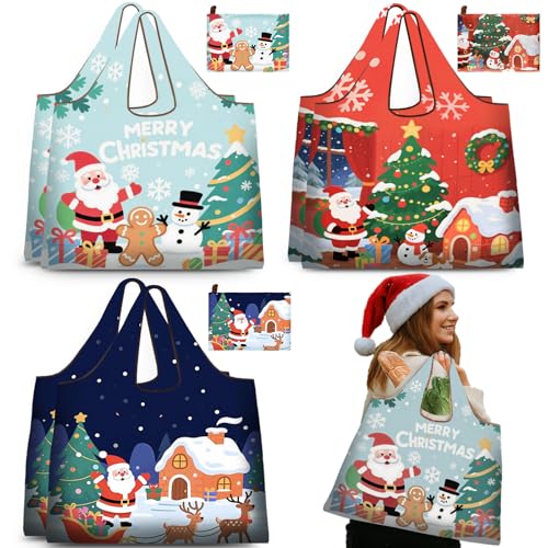 SilTriangle 6 Pcs Extra Large Christmas Reusable Grocery Bags Tote Bags with Handles for Large Gift...