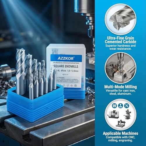 Image of EndMills 4 Flutes HSS-AL CNC Router Bit Cutting Tool Set 1.0-12mm for Steel Wood Aluminum Milling Cutter