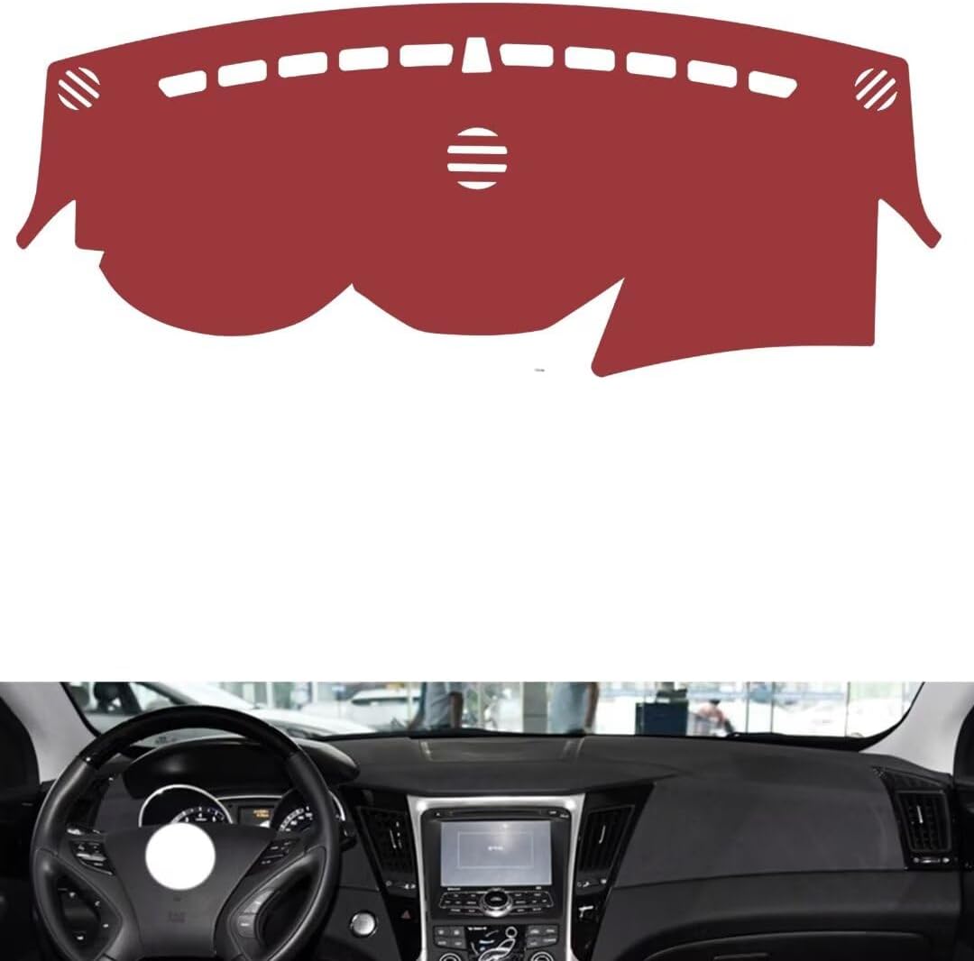 Leather Dash Board Cover mat Compatible with HyundaiHyundai Sonata Ⅷ (Speaker) 2011-2014，Sun Protection Dashboard Cover-red