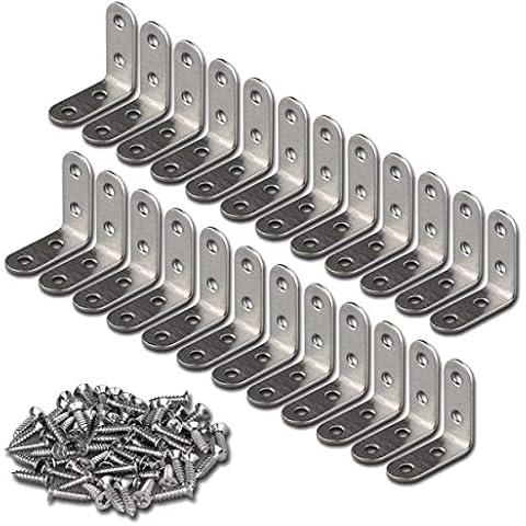 24 Pieces Stainless Steel Corner Braces (1.57 x 1.57 inch，40 x 40 mm) Joint Right Angle Bracket Fastener L Shaped Corner Fastener Joints Support Bracket, 96 Pieces Screws Included Cover