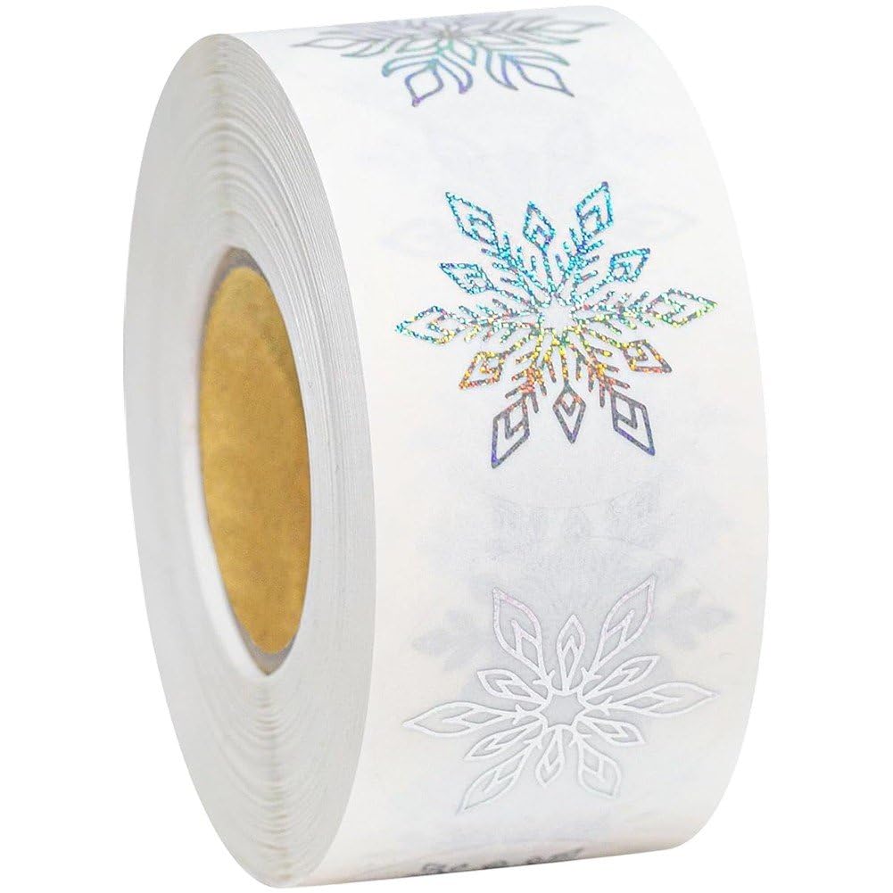 Vbsqic Clear Christmas Stickers 500pcs/roll Gold Foil Snowflake Stickers Winter Holiday Round Adhesive Label Sticker Decal for Envelopes Invitations Cards