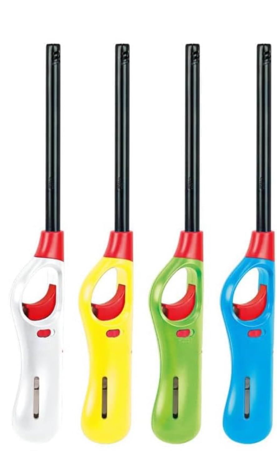 King Baj Multicolor Bbq Lighter Pack Of 4 Refillable Safety Gas Candle Bbq Fire Lighter Plastic 27Cm Uk