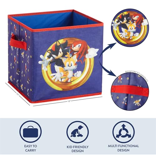 Image of Idea Nuova Sonic the Hedgehog Storage Cubes with Handles, Set of 2, Durable 10 inchx10 inch Closet Organizers for Kids' Rooms, Blue