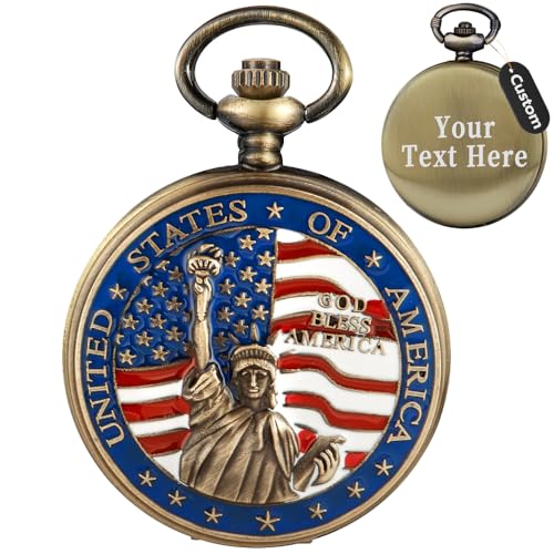 Tiong Personalization Pocket Watch American Eagle Flag USA US Flag