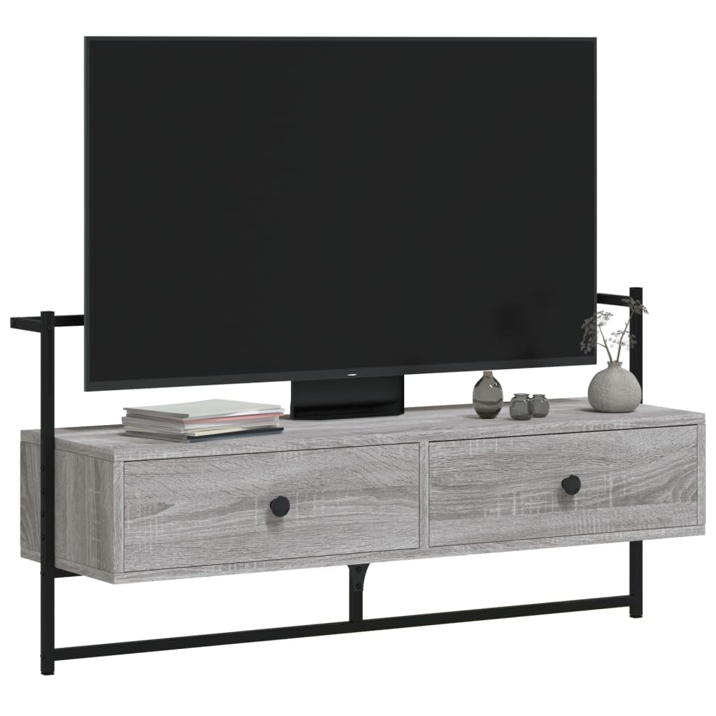 Armario de TV Sonoma gris 100,5 x 30 x 51 cm de madera – Mueble de TV colgante para salón, moderna mesa de televisión con cajones, mueble bajo flotante montado en la pared