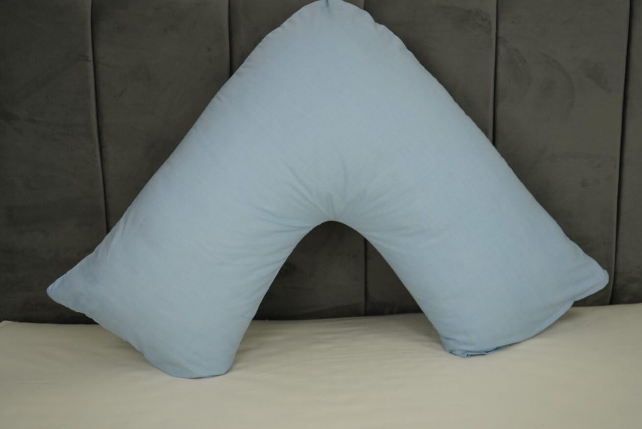 Pack of 2 Plain Poly-Cotton Back & Neck Support V Shaped Pillowcase Orthopaedic/Pregnancy/Nursing Pillow Case Pair- Available in 25 Colours 74 x 34cm (Sky Blue)