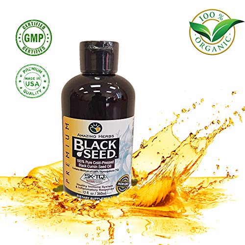 Amazing Herbs Black Seed Oil- 12 Oz. Premium 100% Pure Cold Pressed Black Cumin Seed Oil -12 Oz - Dietary Supplement for Healthy Immune System & Inflammatory Response