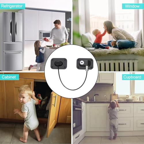Image of ­ Door Lock With Key And Adhesives, Cabinet Restrictor Cable For Baby And Toddler, Lock For Cupboards, Drawers, Fridge, Wardrobe, Multicolor,1 Count