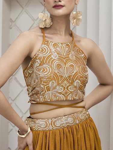 Image of PURVAJA Women's Silk Semi-Stitched Lehenga choli