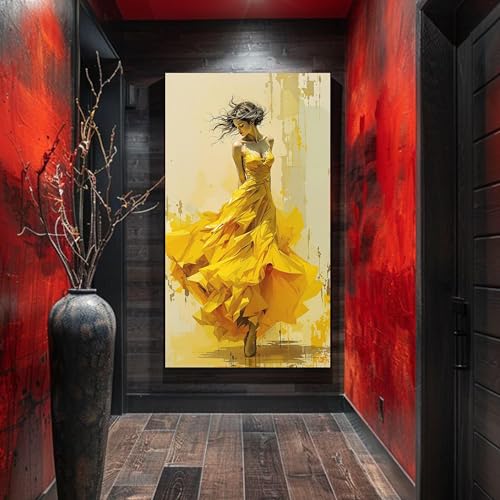Décoration murale salon tableau sur toile abstrait jaune - 2